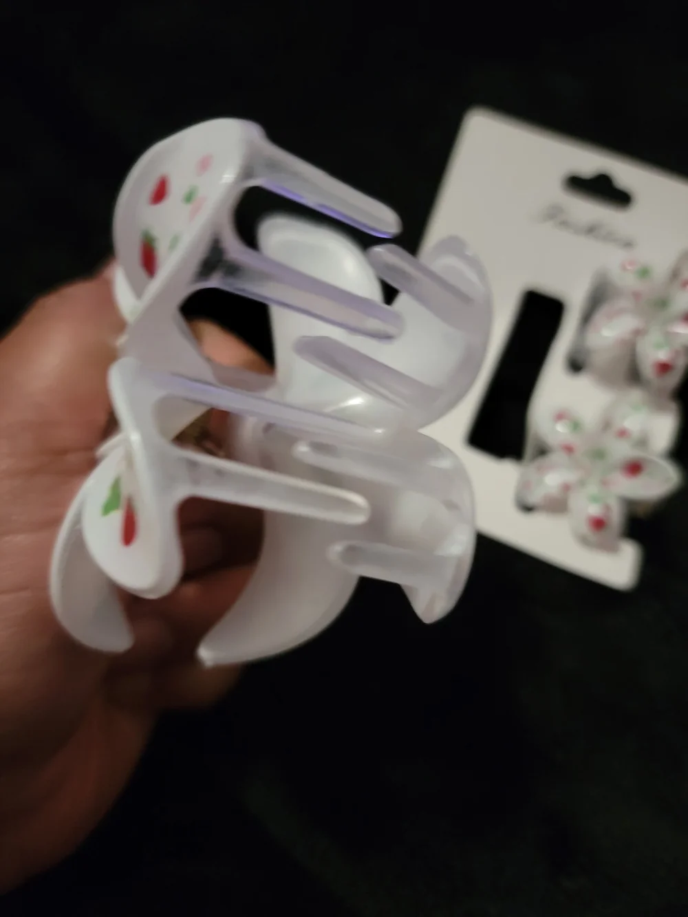 White Floral Strawberry Hair Clips Set - 3 Pack
